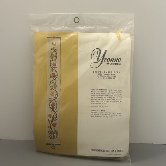 Yvonne Of California Needle Craft Bell Pull Floral Crewel Embroidery Kit 1972 - Picture 1 of 4